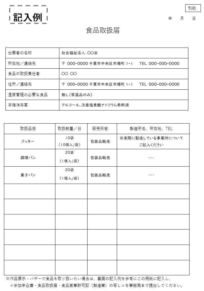 記入例・食品取扱届